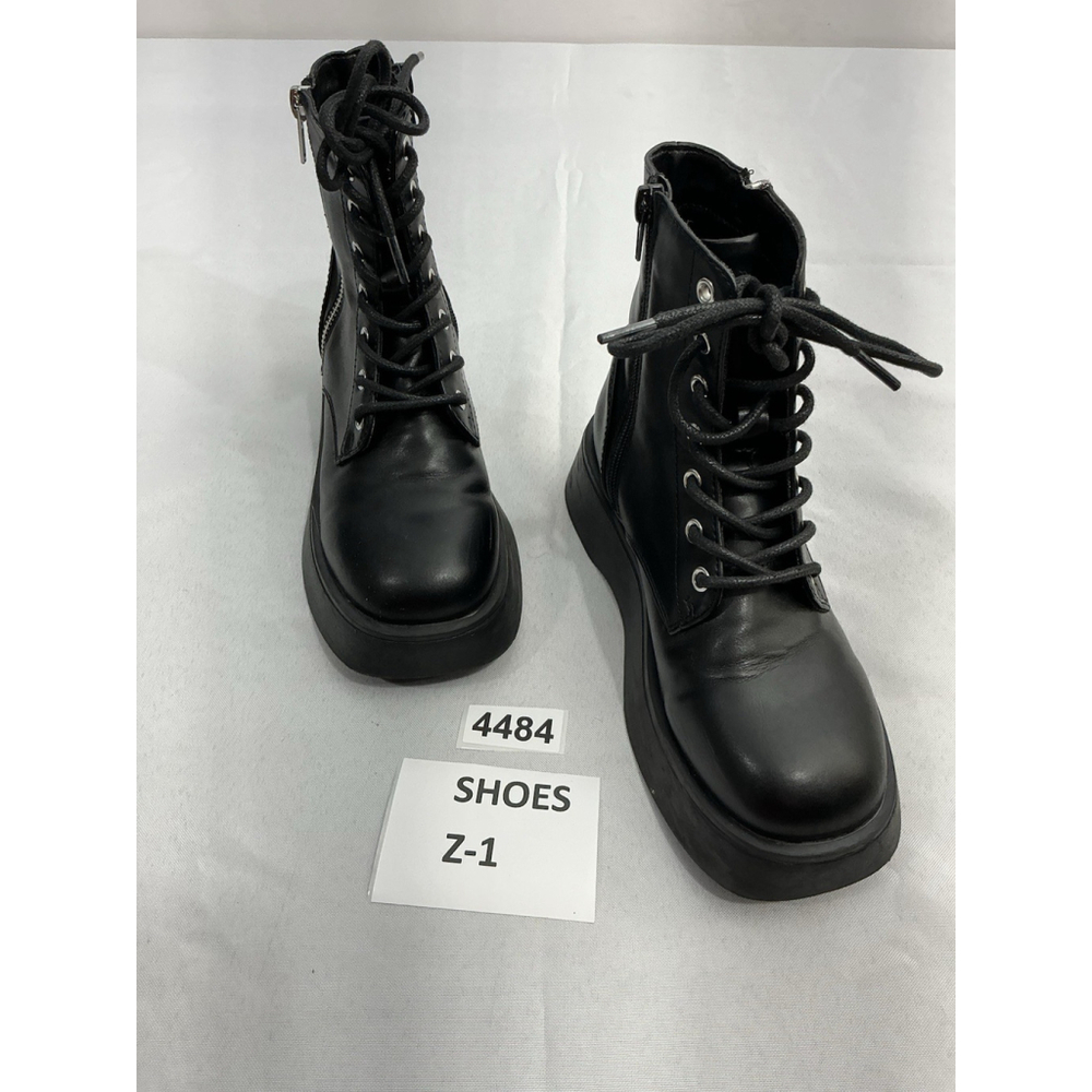 Girls Steve Madden Jfigaro Combat Boots 2 M Black Side Zip Lace Up